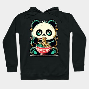 Kawaii retro little panda eat ramen Hoodie